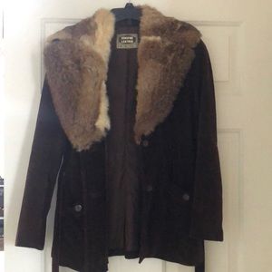 Vintage 70s Leather Rabbit Fur Coat